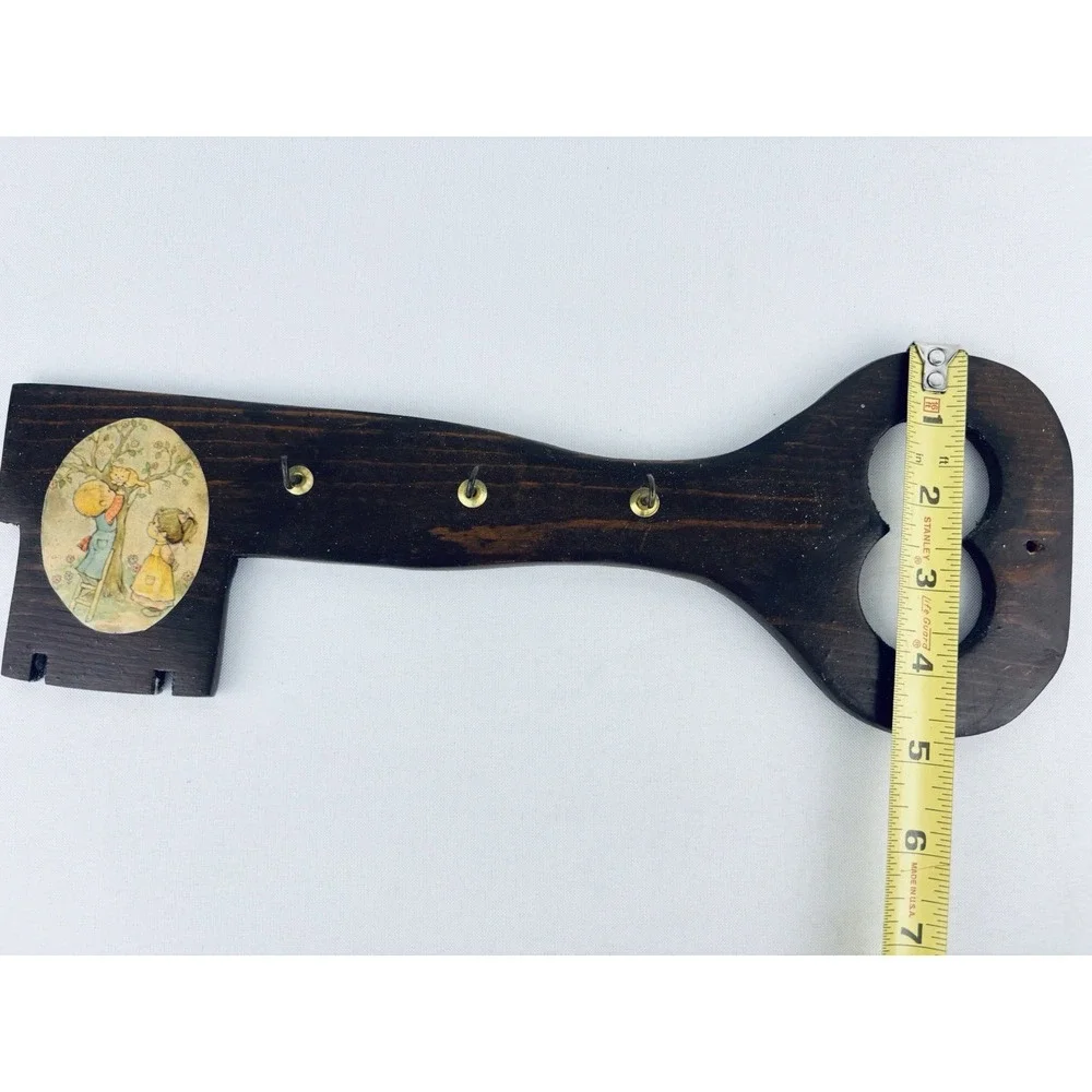 Vintage Holly Hobbie‎ Wood Key Shaped Key Holder Rack 3 Hooks